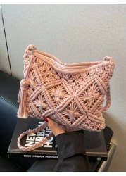 Handwoven Small Crossbody Bag For Women New Woven Shoulder Bag Niche Beach Casual Versatile Square Small Envelope Bag Fashion Crossbody Bag For Holiday Beach