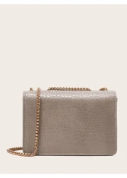 Women s Fashionable Crocodileodile Patterned Flapover Chain Shoulder And Crossbody Bag