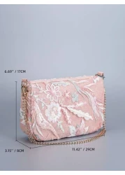 Sequin Embroidery Chain Shoulder Bag Classic Design Embroidery Floral Semicircle Crossbody Bag Women s Fashion Color Contrast Sequin Stitching Zipper Dinner Bag Preferred Bag Type Multi Purpose Bag Ca