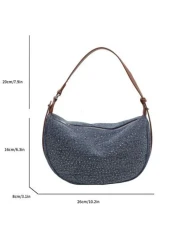 Light Blue Denim Rhinestone Decor Underarm Women Shoulder Bag Fashionable Versatile For Work Dating Casual Spring Summer
