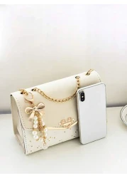 Ladies Flip Cover Shoulder Bag With Metal Chain Strap Decoration Clasp