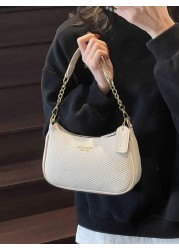 New Elegant Solid Color PU Underarm Bag Metal Chain Handle Women Shoulder Bag