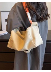 Fashionable Women s Shoulder Bag Casual Simple Large Capacity Adjustable Strap Tote Bag Zipper Closure Colorblock Cloth Bag Suitable For Daily Use College School Foldable Cross Body Handbag