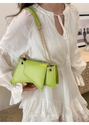 Fashionable Green Unique Shaped Chain Shoulder Bag