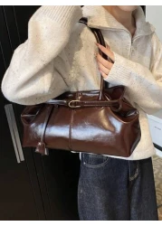 حقيبة يد نسائية سعة كبيرة من الجلد الصناعي قطعة واحدة، حقيبة كتف للبنات ، طراز كلاسيكي بسيط عصري ، حقيبة مناسب