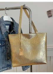 Large Capacity PU Leather Shoulder Handbag Crocodile Pattern Fashion Tote Bag Crossbody Bag Work School Commute Bag