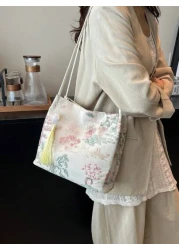 Bohemian Embroidered Women s Handbag Large Capacity Shoulder Bag Chinese Style Large Capacity Canvas Storage With Landscape Retro Pattern Multi Functional Commuter Bag Essential For Daily Work Travel