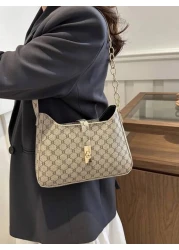 1pc Zipper Decorated With Metal Lock Floral Pattern Fashionable Versatile Casual Shoulder Bag Suitable For Women Daily Use