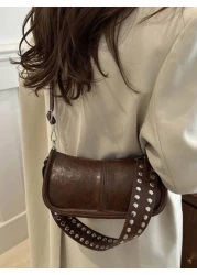 حقيبة يد مستطيلة عتيقة عصرية، حقيبة كتف كلاسيكية مزينة بالبراشيم للنساء، حقيبة محمولة بسوستة