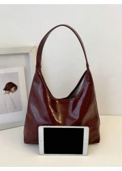 Vintage Pu Leather Shoulder Bag Crossbody Bag Ladies Casual Tote Bag Suitable For Commuting Work Fashionable Burgundy Bag Retro Inspired Bag For Women