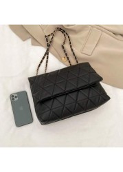New Korean Style Fashionable Rhombus Pattern Shoulder Bag PU Chain Strap Tote Bag With Large Capacity For Women