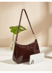 Artificial Patent Leather Minimalist Hobo Bag Perfect For Music Festival