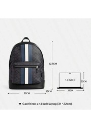 Coach WEST 32 Stripe Colorblock Zipper Closure Faux Leather Backpack Large Size Men s Charcoal Black Denim Blue Chalk White