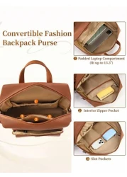 NEWHEY Backpack Purse For Men PU Leather Backpack Purse Designer Convertible Backpack Purse Waterproof Backpack Purses 13 3 Inch Men s Fashion Backpack Handbags For Work Travel College