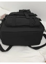 Men Release Buckle Decor Multi Compartment Backpack Schoolbag School Casual Backpack Solid Color Black Backpack For Sport Lightweight With Adjustable Strap Book Bag Large Capacity Winter Zipper Bag La