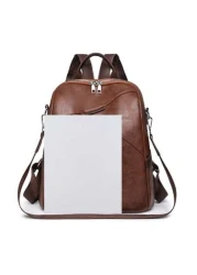 Fashionable Backpack Retro Korean Style Large Capacity Casual Faux Leather Adjustable Shoulder Strap Zipper Closure Polyester Lining Embroidered Line Details For Daily Commute