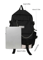 Men Letter Patch Chain Decor School Backpack Laptop Bag Bookbag Rucksack Shoulder Bag Travel Bag Sport Bag College Bag For School College Business Outdoor Hiking Travel Camping Sport Students Hip Bag