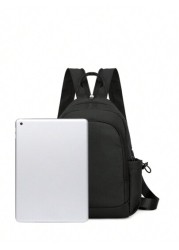 1pc Men s Functional Backpack With Double Shoulder Straps Black Solid Color Made Of Polyester Fiber Simple Fashionable Creative With Zipper Suitable For School Travel Thanksgiving Purse Holiday Comput