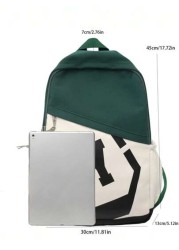 1pc Nylon Versatile Fashionable Backpack With Large Letter Graphic Colorblock Design Spacious Water Resistant For Men Suitable For School Commuting Traveling Gathering As Gift