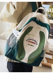 Green Fashion Lightweight Color Block Letters Simple Preppy Style Backpack Street Casual Junior High School Students Co Ed Backpack Rucksack Summer School Bag School Backpack School Supplies Holiday E