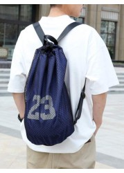 Casual Men Backpack Basketball Bag With Drawstring Closure Large Capacity Mesh Hollow Out Travel Backpack Handbag Shoulder Bag Laptop Bag Couple Backpack Student Backpack Holiday Travel Luggage Bag Mu