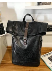 Backpack Flap Backpack Leather Backpack Large Capacity Oversized For Business Office Supplies Outdoor PU Leather Business Vintage Solid Color Men Gifts