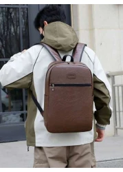 Vintage 15 6 Inch Laptop Backpack For Men Leather Look Slim Computer Bag Casual Travel Rucksack In Brown And Black