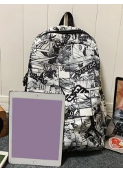 MINGHONG Nylon Graffiti New Student Large Capacity Schoolbag Middle Backpack Business Travel Leisure Letter Backpack Rucksack Summer College Bag Dad School Bag Freshman Multi Functional Dorm Man Bag S