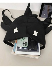 1pc Black Nylon Shark Shape Creative Cartoon Men s Backpack Large Capacity Student Schoolbag Cute Fashionable Personalized Novelty Fits Phones Tablets Books Water Bottles Adjustable Straps Suitable Fo