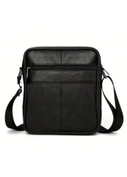 1PC Premium Black Genuine Leather Satchel Sleek Multi Purpose With Adjustable Strap Ideal For Everyday Style Function Shoulder Crossbody Sling Side Bag Work Weekend Travel Camping Summer Portable Slin