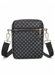 حقيبة كتف/متقاطعة صغيرة مربعة مصنوعة من جلد البولي يوريثان الأسود بطراز رجعي, حقيبة متعددة الوظائف للجامعة ول