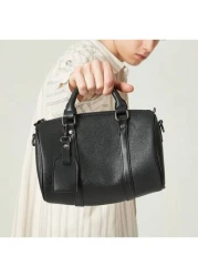 حقيبة رجالية أمريكية أنيقة صغيرة على الكتف، حقيبة بوسطن ذات طبعة هندسية على جلد PU كلاسيكي أسطواني، أسلوب شارع