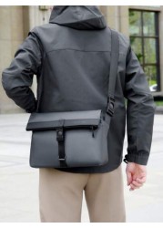 1pc Casual PU Leather Messenger Bag For Men Gray Solid Color Fashionable Shoulder Bag For Business Commuting College Student School Backpack With Large Capacity Waterproof Lightweight And Adjustable S