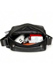 Men s Casual Genuine Leather Multifunctional Adjustable Shoulder Bag Black