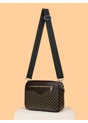Men s Casual Checkered Shoulder Bag New Korean Leather Crossbody Bag Fashionable Small Square Bag Brand Splicing Small Backpack