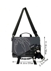 Cloth Large Capacity Casual Vacation Graffiti Chain Shoulder Bag For Men Punk Style Leisure Bag With Pendant