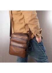 Top Grain Leather New Business Men s Messenger Bag Multi Layer High Capacity Lightweight Suitable For Commuting Travel Shopping Soft Texture Wear Resistant Waterproof