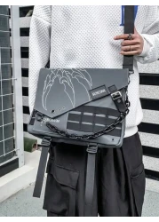 Fabric Material Large Capacity Casual Vacation Graffiti Chain Shoulder Bag For Men Punk Style Casual Bag With Pendant