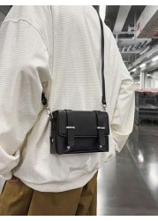 Solid Mold PU Leather Handbag With Rivet Decor Casual Men Crossbody Shoulder Bag Fashion Square Flap Design Messenger Bag Gift For Boyfriend Father Valentine Business Trip Travel