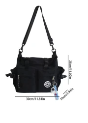 High School Students University Freshman Multifunctional Sling Bag Shoulder Bag Casual Bag Men Buckle Decor Crossbody Bag With Bag Charm Handbag Schoolbag For Travel College Minimalist Christmas Men B