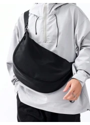 1 قطعة حقيبة كتف/حقيبة متقاطعة من الألياف البوليستر باللون الأسود الداكن ذات تصميم بسيط مناسبة للمواعدة والسف