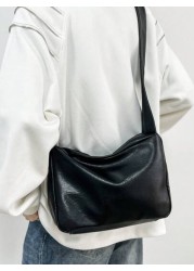 Casual Fashion Men Minimalist PU Water Proof Crossbody Bag With Wide Strap Square Shape And Single Compartment For Daily Commute Or Traveling Sling Bag Work Weekend Camping Black Bag Hiking Large Capa