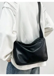 حقيبة كاجوال عصرية من الرجال من جلد PU مقاوم للماء بحزام عريض، بشكل مربع وحجرة واحدة للتنقل اليومي أو السفر، حق