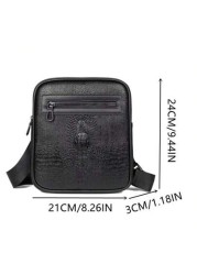 Men Black Crocodile Embossed Shoulder Bag Casual Versatile Lightweight Cycling Messenger Bag Suitable For Holiday Corporate Gifts