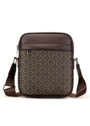 A Fashionable Men s Business PU Bag With PVC Leather Material Small Square Bag Shoulder Crossbody Bag Mobile Phone Bag Coin Purse Brand Print Metal Zipper Adjustable Shoulder Strap Fine Stitching Stor