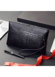 Genuine Leather Clutch Bag For Men Crocodile Pattern Flap Business Hand Bag New Casual Bifold Wallet