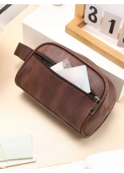 حقيبة غسيل للرجال مقاومة للماء لحفظ مستحضرات التجميل، من نمط جلد الليتشي البلاستيكي، حقيبة مكياج محمولة، منظ