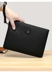 Men Single PU Embossed Clutch Wrist Bag Clutch Bag Hand Bag Wristlet Bag Purses Travel Work Summer Holiday Bag Multi Functional For Commute Undergraduates University Stylish Practical Portable Handbag