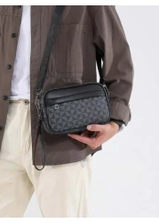 Black Fashion Business Shoulder Bag For Men PU Leather Messenger Bag Wide Strap Crossbody Bags Square Plaid Designer Male Sling Bags Luxury Bags