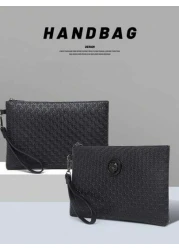 كلتش رجالي بحقيبة قبضة بتصميم مغلف من مادة مقاومة للخدش PU، مناسب للخروج والحفلات والتنقل، به جيوب متعددة، بطر